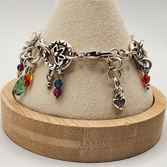 Brighton Lotus Bracelet Colorful Glass Charms Faceted Beads Heart Clasp 7-8” - Picture 6 of 6